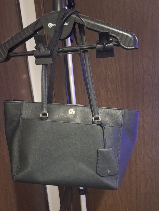 Tory Burch Handbags - Tory Burch Black Leather Double-Handle Tote with Logo Tag